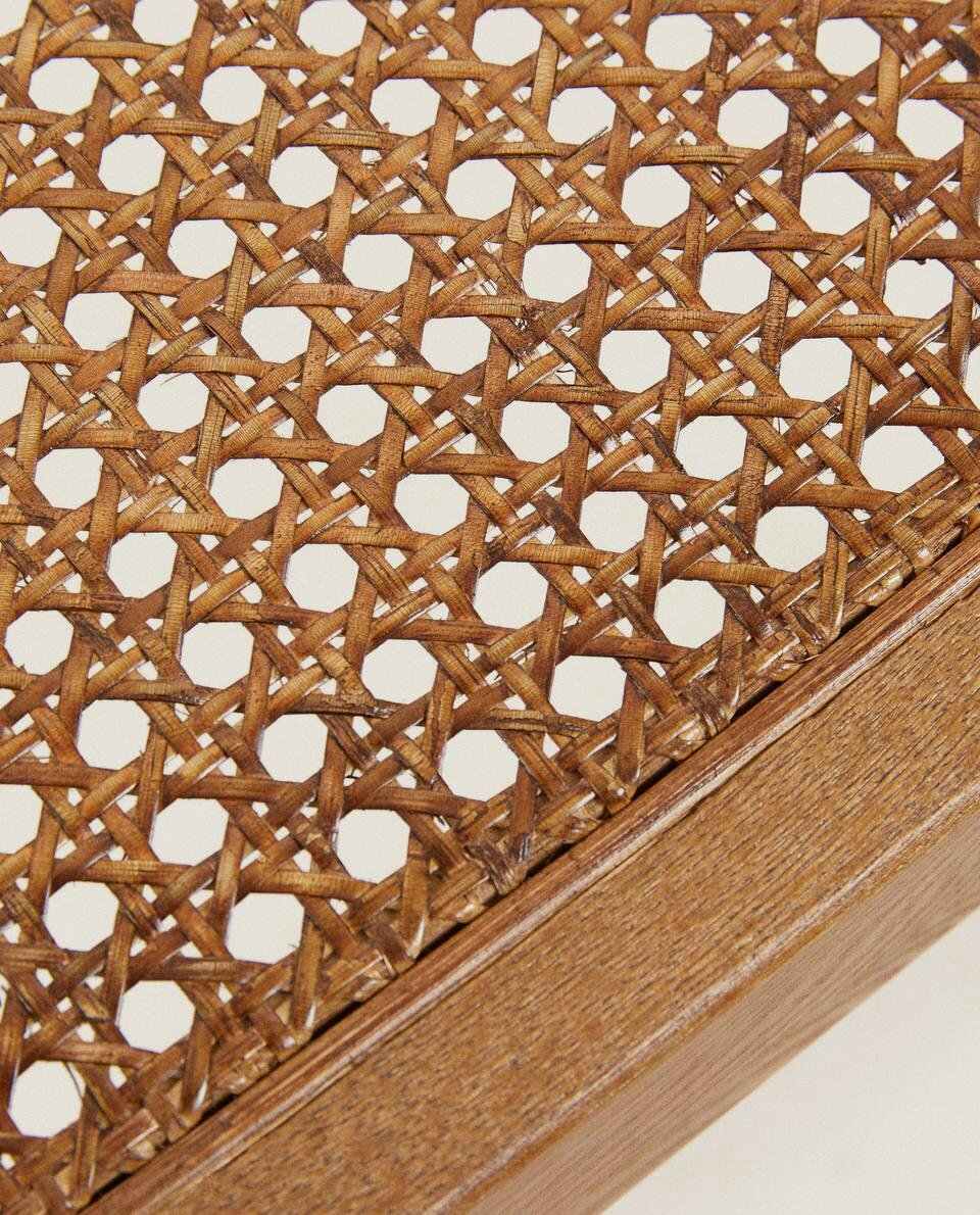 WOOD AND RATTAN BENCH