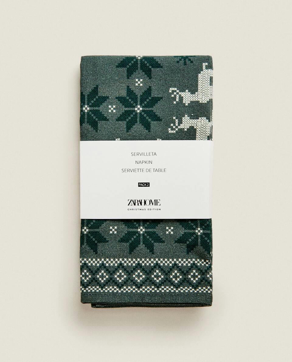 CHRISTMAS CROSS-STITCH COTTON NAPKINS (PACK OF 2)
