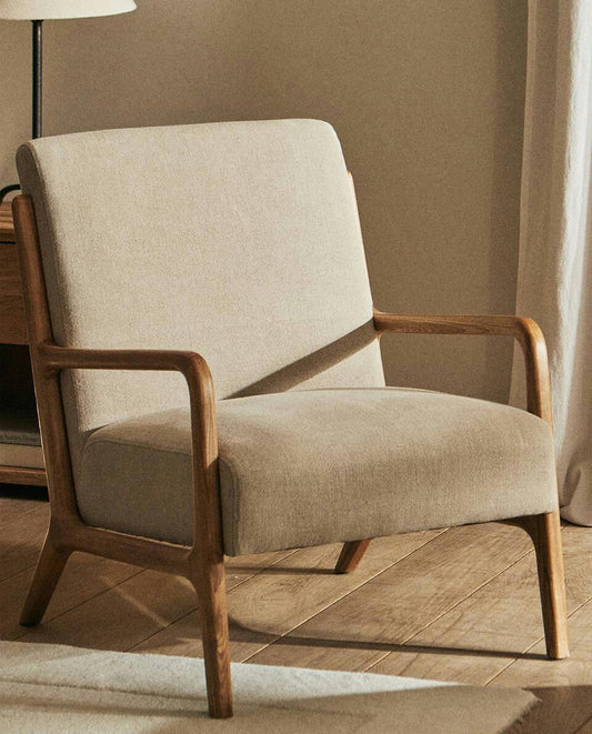 ASH WOOD AND LINEN ARMCHAIR