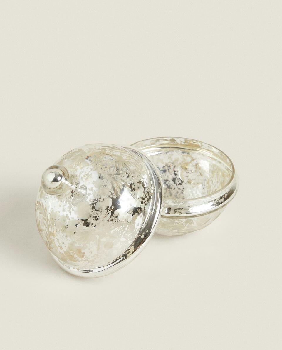 MERCURISED GLASS BOX WITH LID, FOR CHRISTMAS