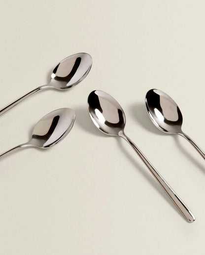 BOX OF 4 SHINY STEEL DESSERT SPOONS