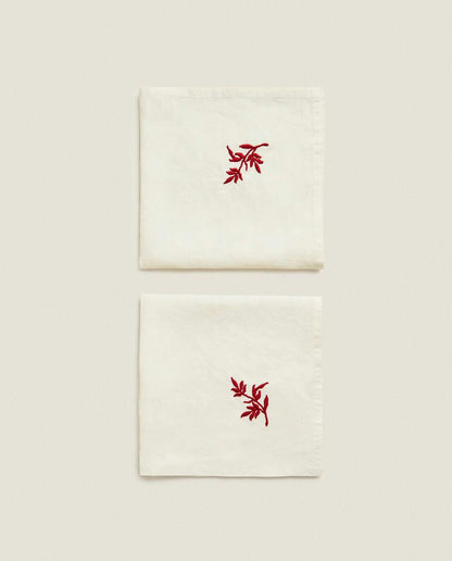 PACK OF EMBROIDERED LINEN CHRISTMAS NAPKINS (PACK OF 2)