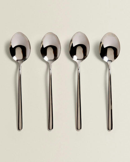 BOX OF 4 SHINY STEEL DESSERT SPOONS