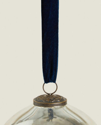 GLASS HERRINGBONE CHRISTMAS BAUBLE DECORATION