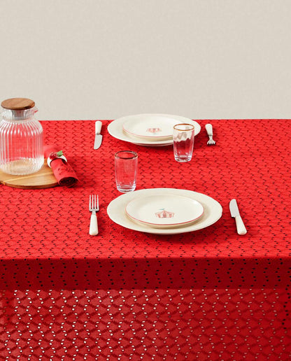 EMBROIDERED COTTON CHRISTMAS TABLECLOTH