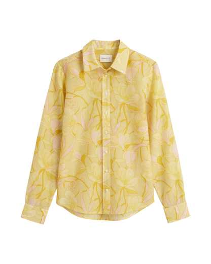 Women's Regular Fit Magnolia Print Cotton Silk Shirt - DUSTY YELLOW