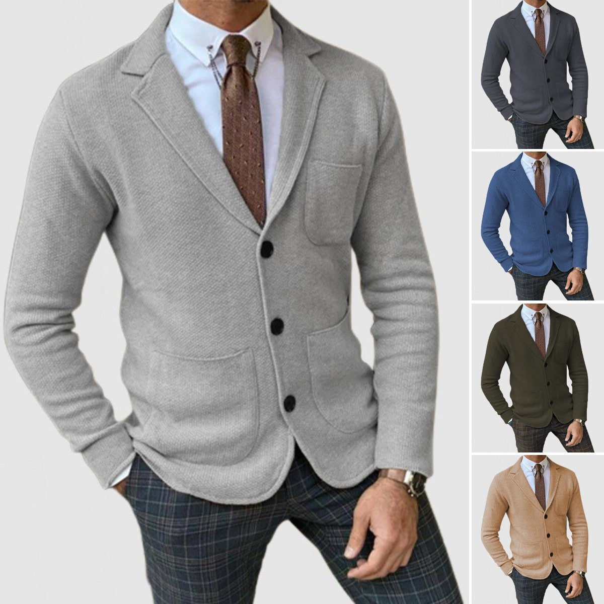CLEARANCE SALE Men's Elegant Lapel Long Sleeve Knit Jacket