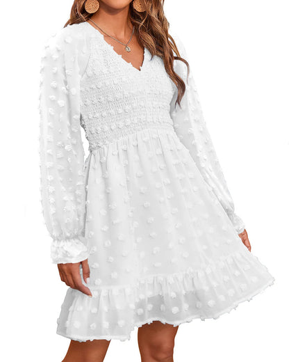 Women's Spring V Neck Swiss Dot Chiffon Mini Dress (Buy 2 Free Shipping)