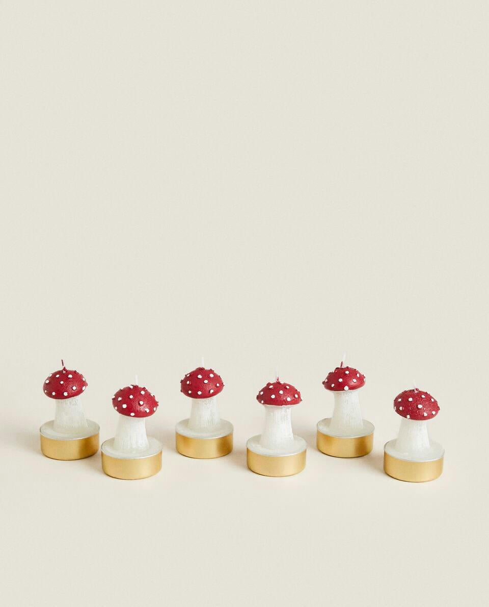PACK OF CHRISTMAS MUSHROOM CANDLES (PACK OF 6)