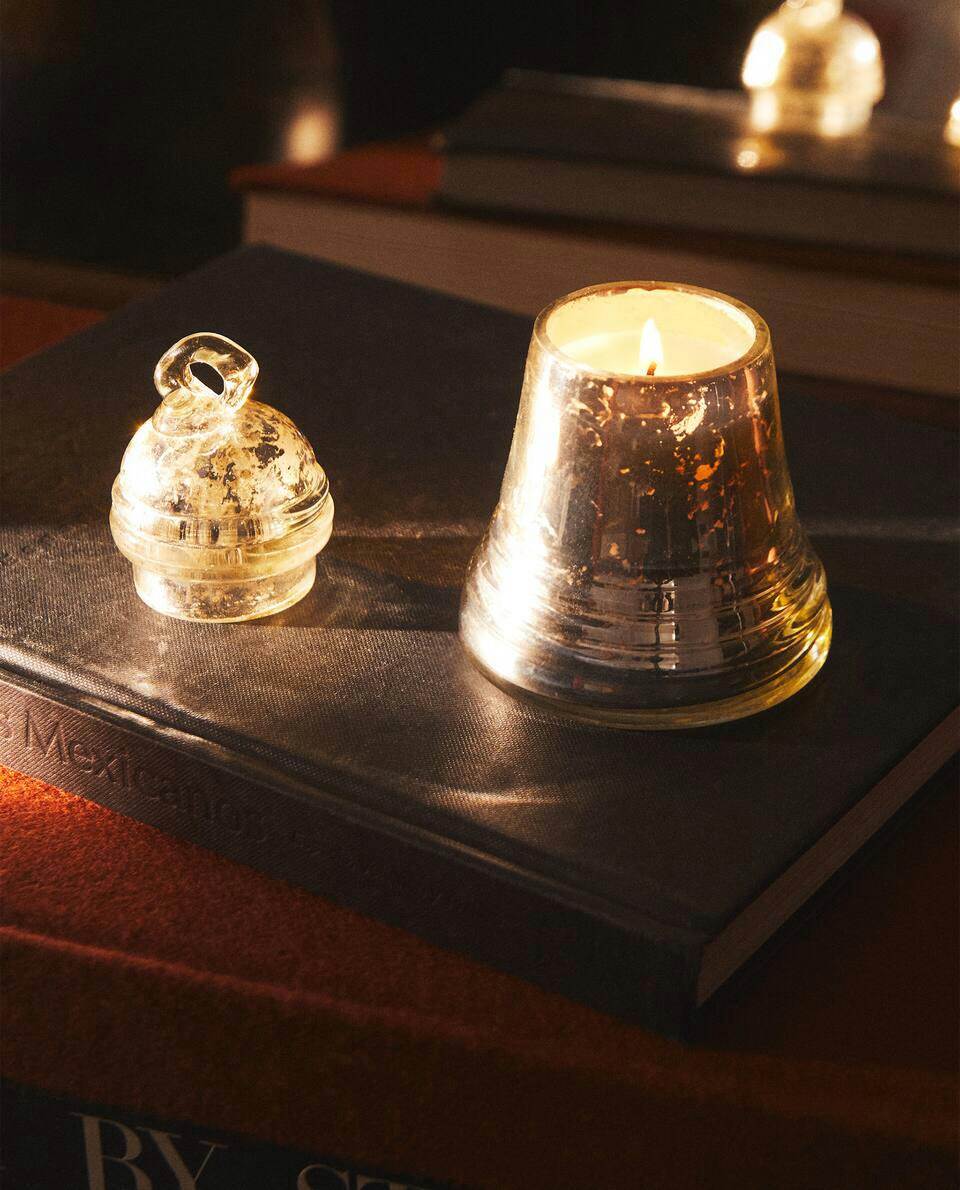 CHRISTMAS BELL-SHAPED GLASS DECORATIVE CANDLE