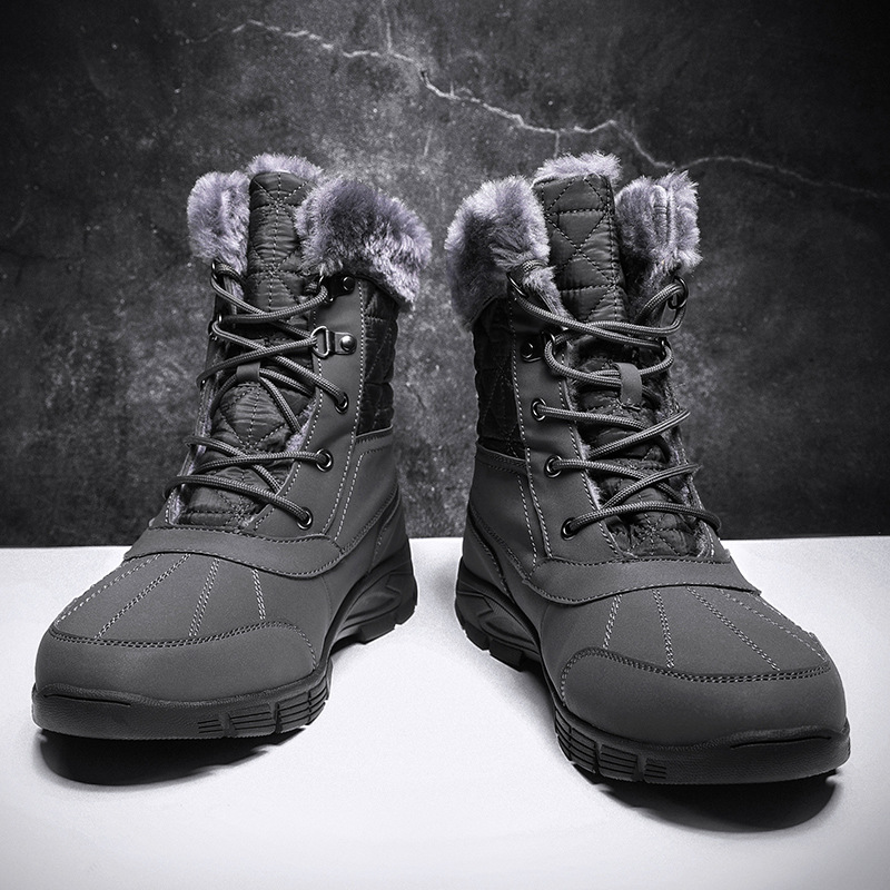 (Limited Time Sale 49%off)Men's Winter Warm Thick Leather Platform Fur Lined Snow Boots Waterproof Non-slip Wear-resistant Winter Boots