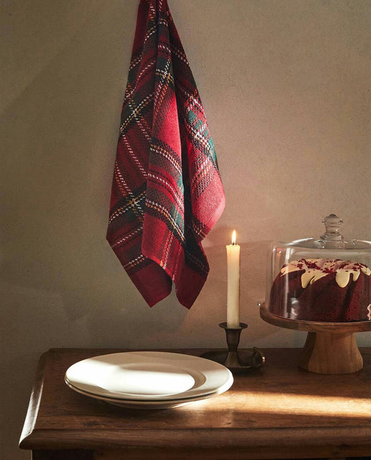 CHRISTMAS TARTAN COTTON TEA TOWEL