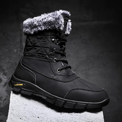 (Limited Time Sale 49%off)Men's Winter Warm Thick Leather Platform Fur Lined Snow Boots Waterproof Non-slip Wear-resistant Winter Boots