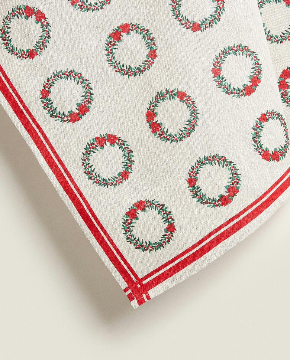 CHRISTMAS WREATH LINEN TEA TOWEL