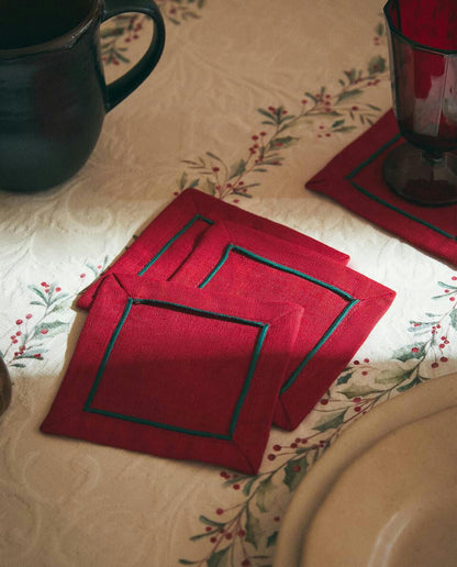 PACK OF LINEN CHRISTMAS COASTERS (PACK OF 2)