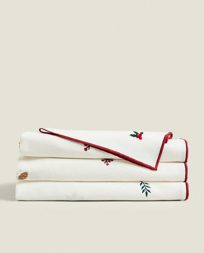 COTTON TABLECLOTH WITH CHRISTMAS BRANCH EMBROIDERY