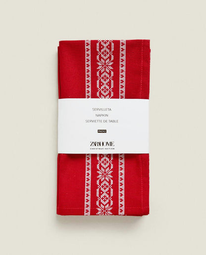 PACK OF COTTON NAPKINS WITH CHRISTMAS BORDER (PACK OF 2)