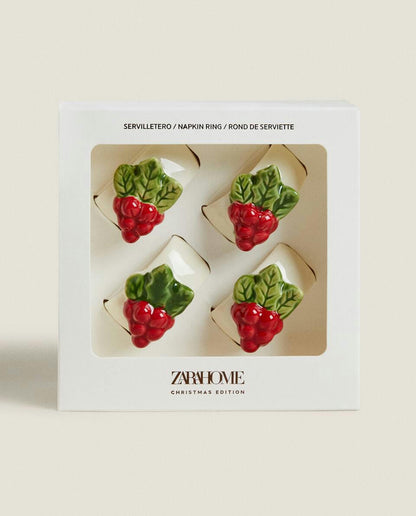 PACK OF CHRISTMAS CERAMIC MISTLETOE NAPKIN RINGS (PACK OF 4)