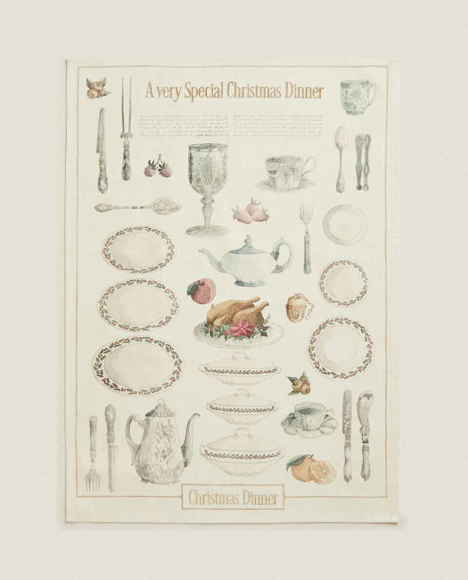 PACK OF COTTON CHRISTMAS DINNER TEA TOWELS (PACK OF 2)