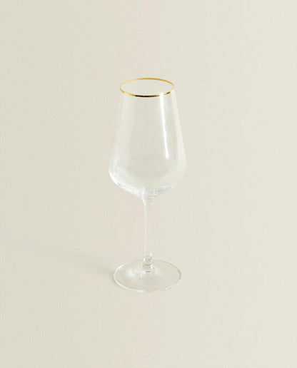BOHEMIA CRYSTAL GOLD-RIMMED WINE GLASS