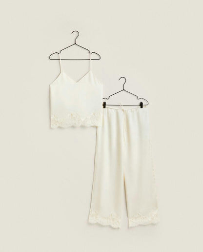 SATIN TOP WITH BLONDE LACE