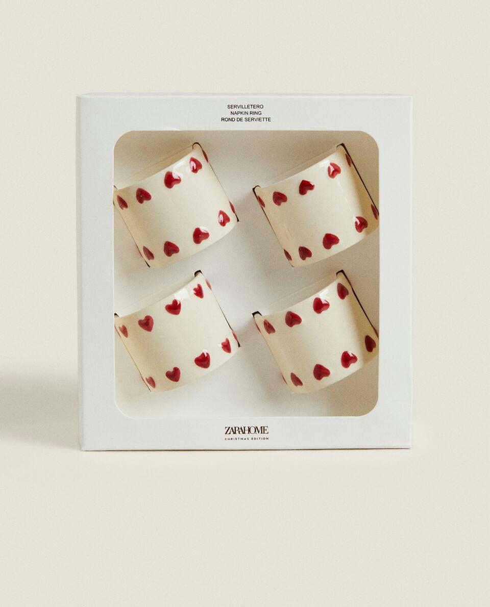 PACK OF CHRISTMAS CERAMIC HEARTS NAPKIN RINGS (PACK OF 4)