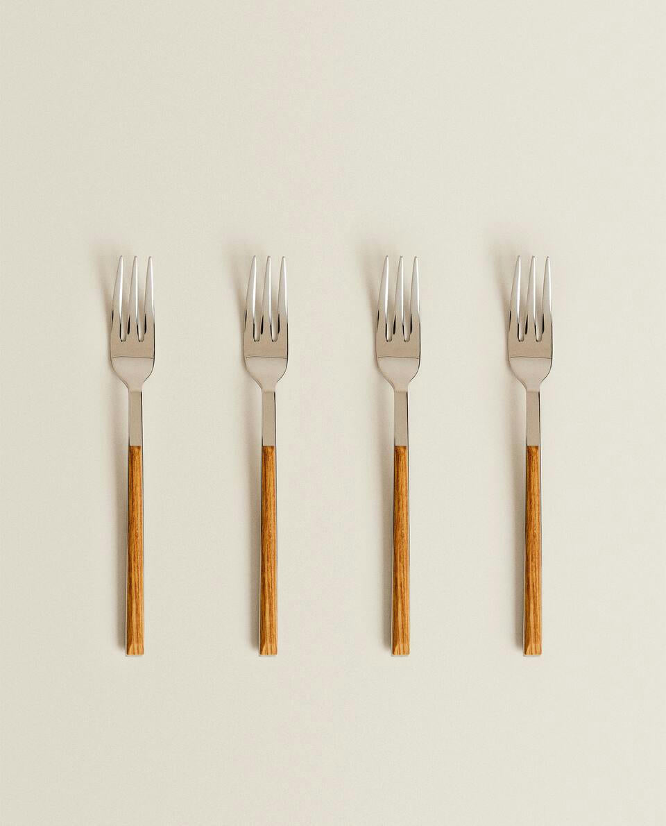 BOX 4 BRUNCH FORKS WITH WOOD-EFFECT HANDLE