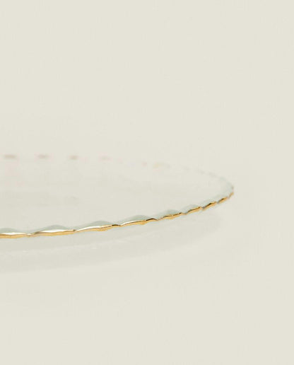 CHRISTMAS GLASS DESSERT PLATE WITH GOLD RIM