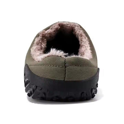 (Limited Time Sale 49%off)Men slippers home winter indoor warm plush shoes thick bottom waterproof leather house slippers cotton shoes