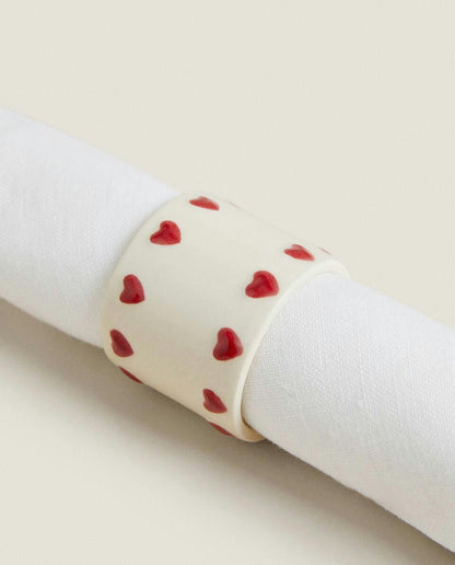 PACK OF CHRISTMAS CERAMIC HEARTS NAPKIN RINGS (PACK OF 4)