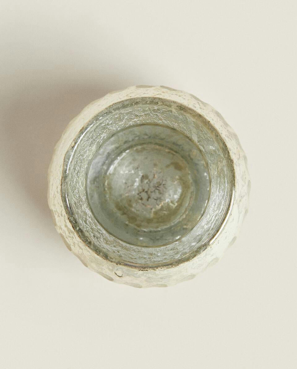 CHRISTMAS HERRINGBONE GLASS TEALIGHT HOLDER