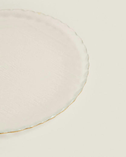 CHRISTMAS GLASS DESSERT PLATE WITH GOLD RIM