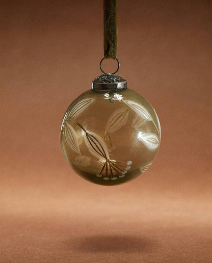 CHRISTMAS GLASS BAUBLE WITH LEAVES DECORATION