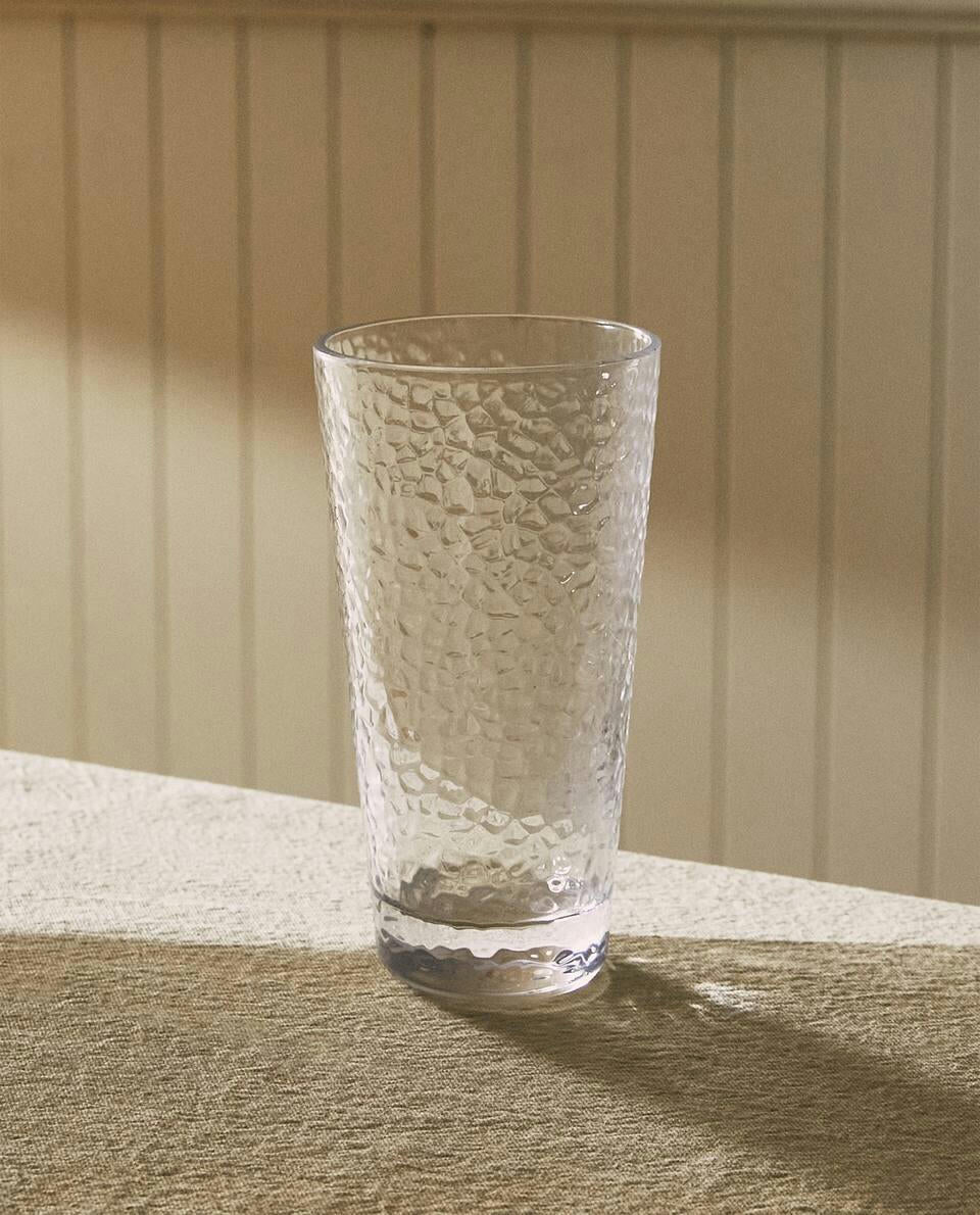 RAISED-DESIGN GLASS SOFT DRINK TUMBLER