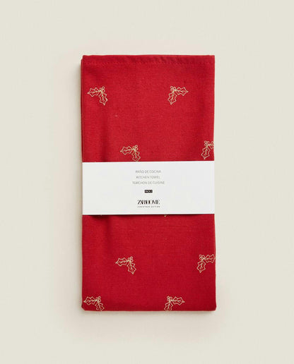 EMBROIDERED CHRISTMAS TREE COTTON TEA TOWEL