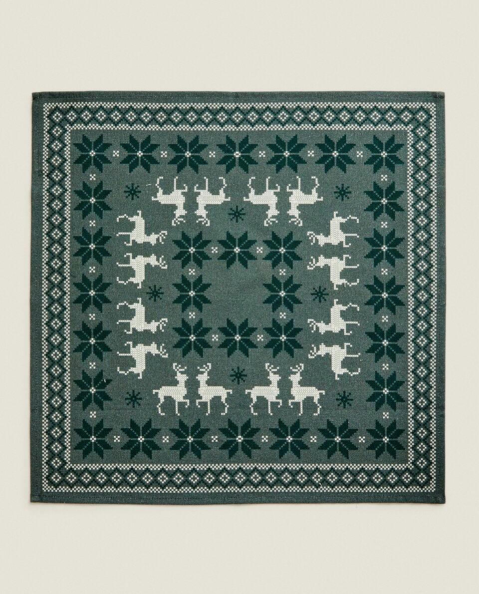 CHRISTMAS CROSS-STITCH COTTON NAPKINS (PACK OF 2)