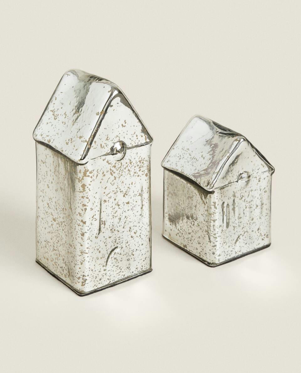 MERCURISED GLASS CHRISTMAS LED LIGHT HOUSE