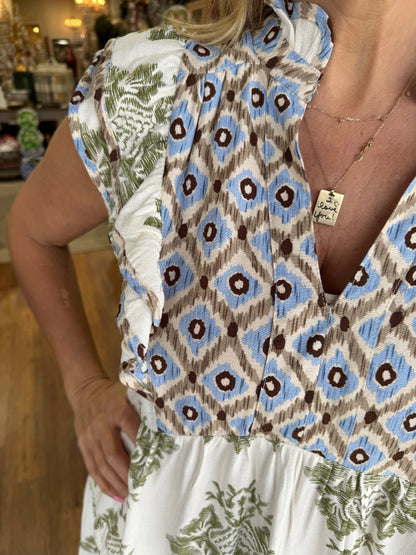 Women's Casual Printed Ruffle Sleeve Midi Dress (Buy 2 Free Shipping)