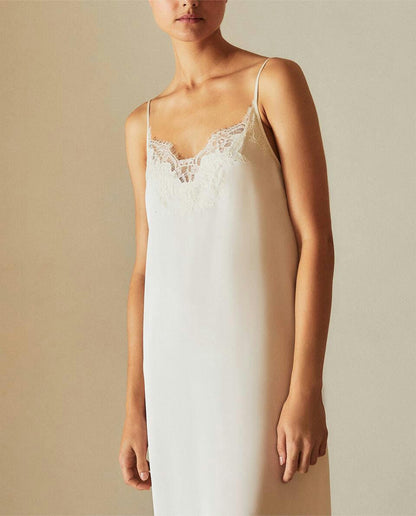 SATIN NIGHTDRESS WITH BLONDE LACE