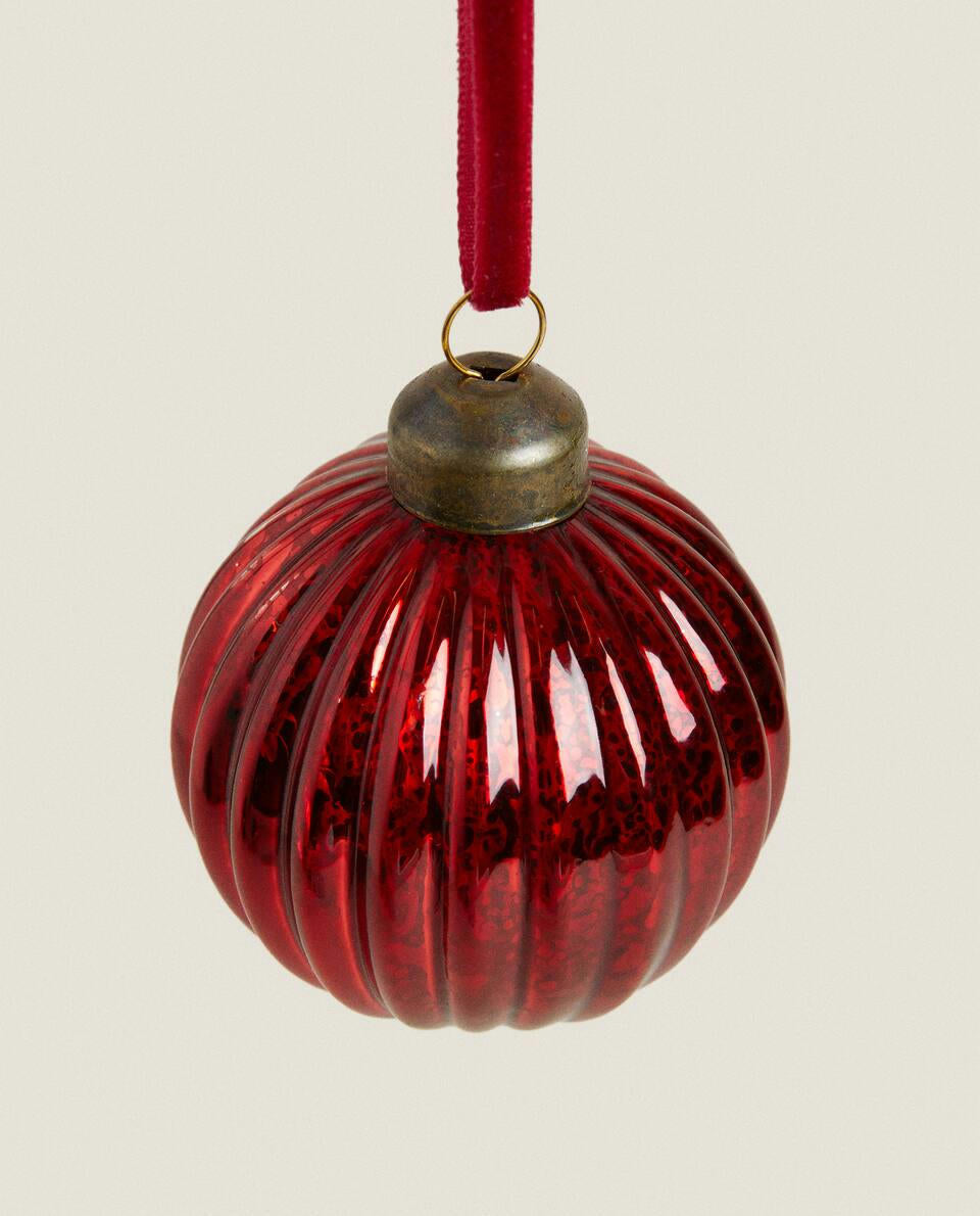 CHRISTMAS SPIRAL GLASS BAUBLE DECORATION