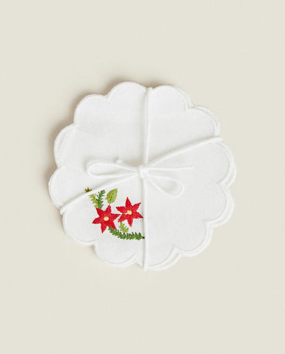 PACK OF EMBROIDERED CHRISTMAS COASTERS (PACK OF 4)