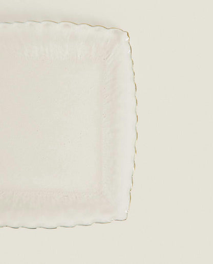 CHRISTMAS GLASS DESSERT PLATE WITH GOLD RIM