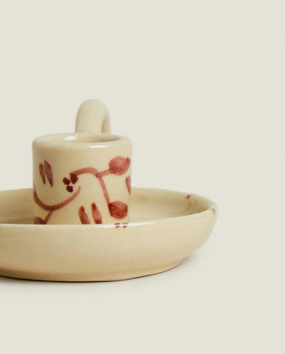 PAINTED CERAMIC CHRISTMAS CANDLESTICK