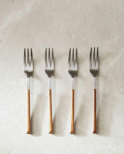 BOX 4 BRUNCH FORKS WITH WOOD-EFFECT HANDLE