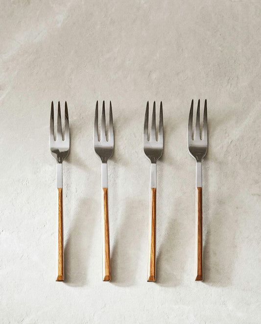 BOX 4 BRUNCH FORKS WITH WOOD-EFFECT HANDLE