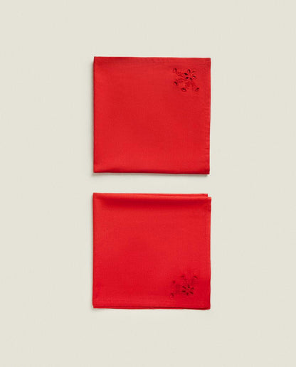 PACK OF EMBROIDERED COTTON CHRISTMAS NAPKINS (PACK OF 2)