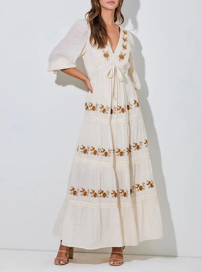 Women's V-Neck Floral Embroidered Maxi Dress (Buy 2 Free Shipping)