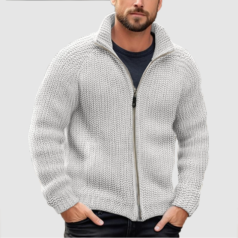 CLEARANCE SALE Men's Cardigan Solid Zipper Turtleneck Thick Knit Woolen Sweater Coat